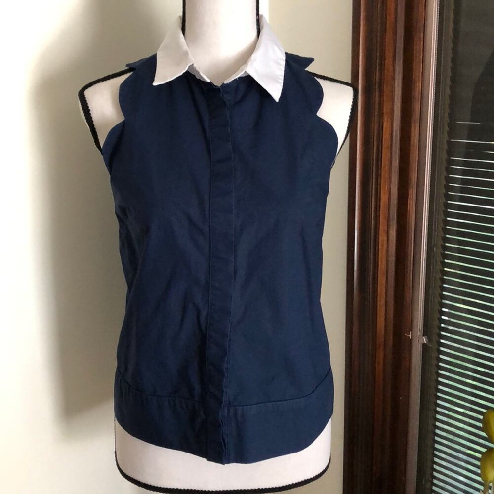 After Market | Button Down Scalloped Pattern Top Size S
